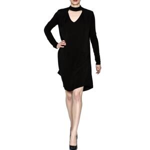 MICHAEL STARS Dress Choker Shift Cutout Black Knee Long Sleeve V Neck Rayon XS